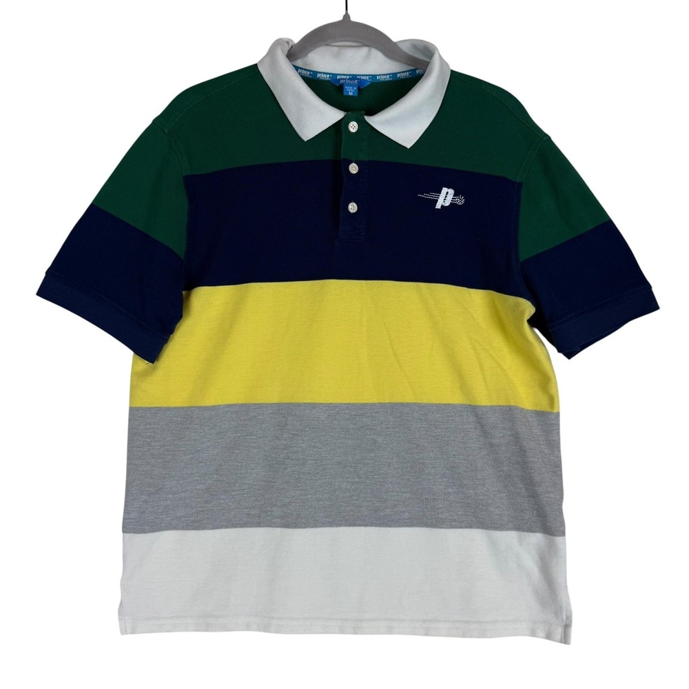 Prince Polo Shirt Mens Medium Multicolor Stripe‎ Pickleball Tennis Short Sleeve
